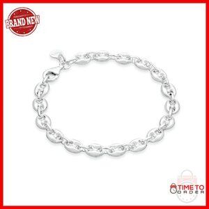 925 Sterling Silver Puffy Mariner Link Bracelet 8" Italy Made